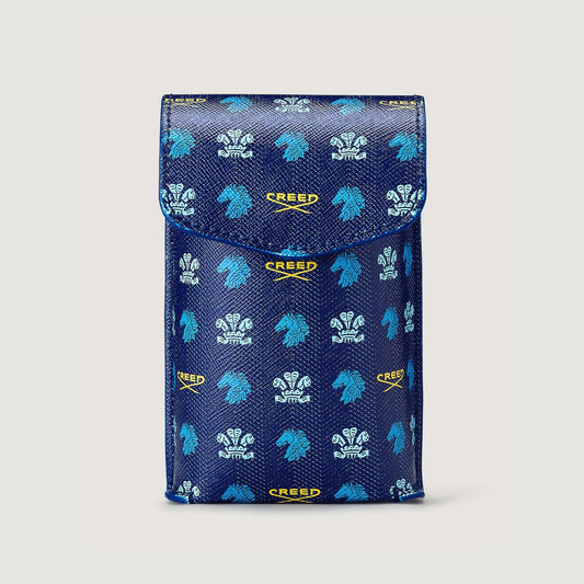 blue leather fragrance sleeve for a 50ml bottle